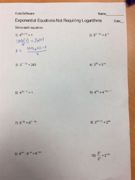 solving logarithmic equations worksheet kuta